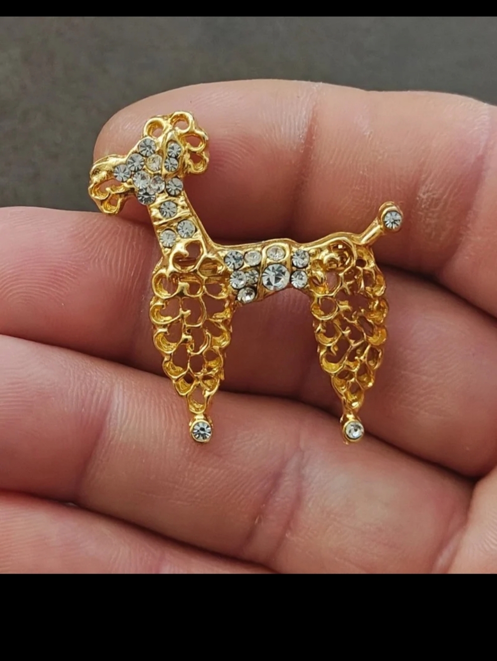 1950s/60s Gold Tone With Clear Sparkling Rhinestones Poodle Brooch